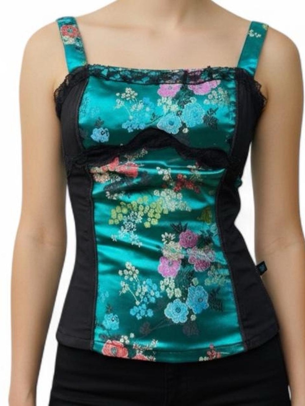 Tripp NYC Mall Goth Teal Floral Corset Top M